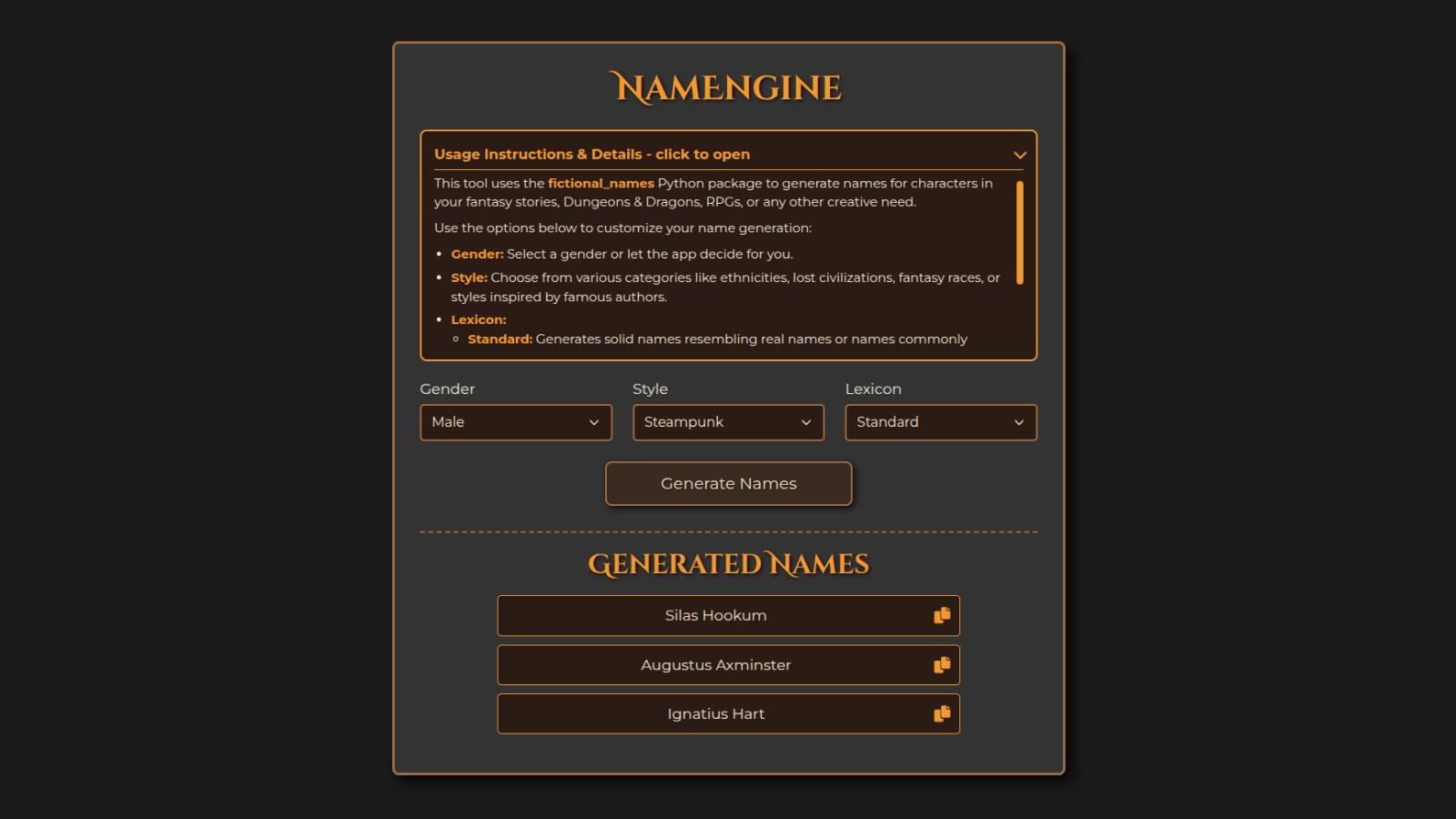 NamEngine Project Screenshot