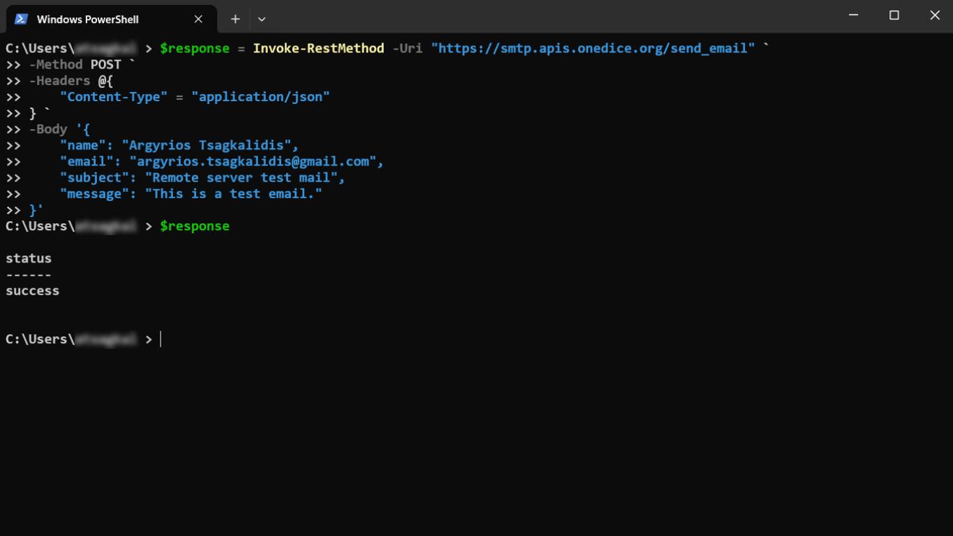 SMTP Relay API Screenshot